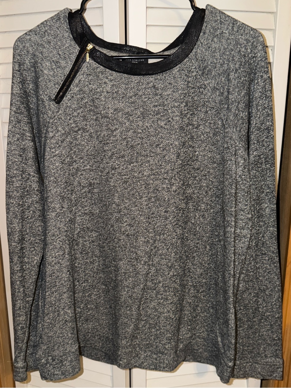 The Limited Black Marble Crewneck Sweater with Zip Detail
